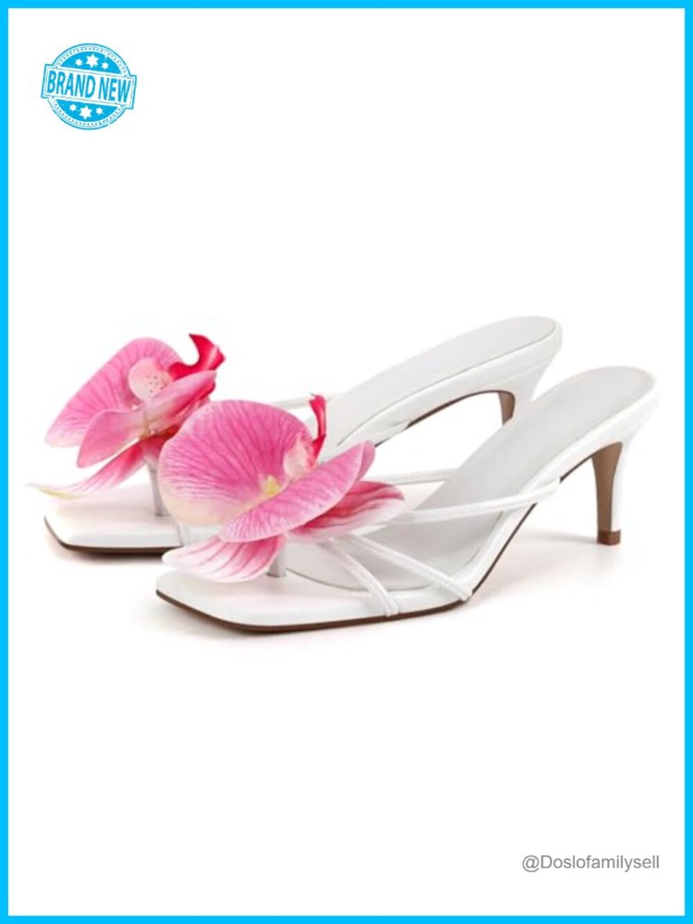 Kitten Heel Sandals Slip On Square Toe Strappy Orchid Accent Women